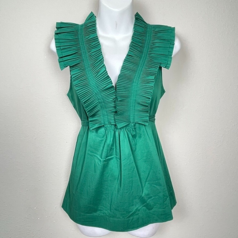 BCBGMAXAZRIA Green Ruffle Tie Top Size S Y2K Festival Forest Fairy Sleeveless
